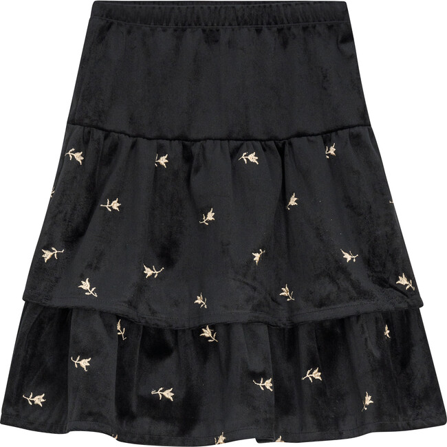 Embroidered Velvet Layered Skirt Black