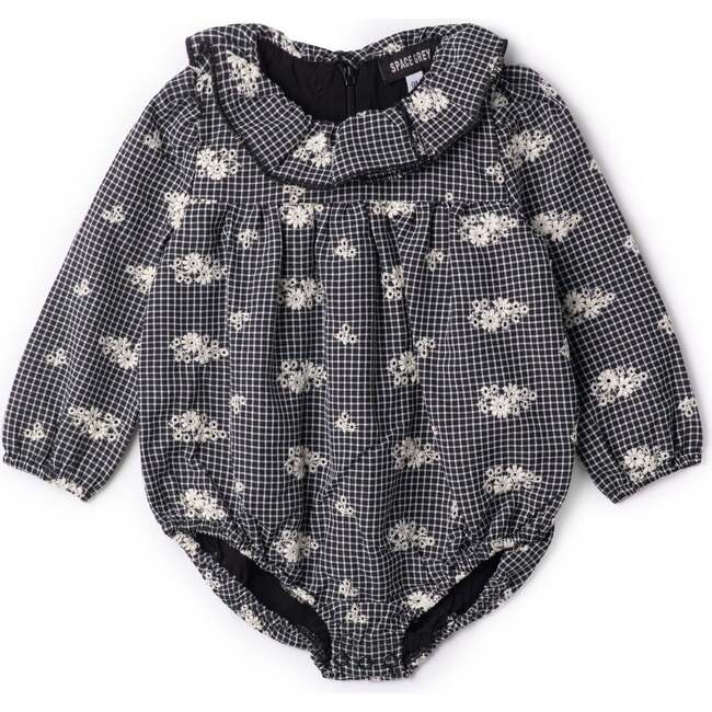 Checkered Embroidered Bubble Black