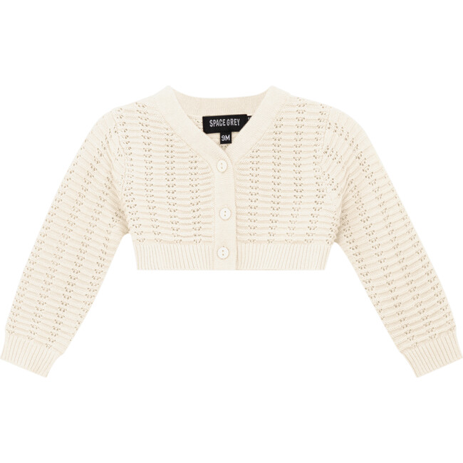 Pointelle Knit Cropped Cardigan Off White