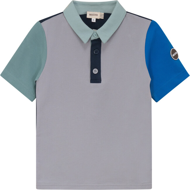 Woven Short sleeve Contrast Polo Navy/Grey
