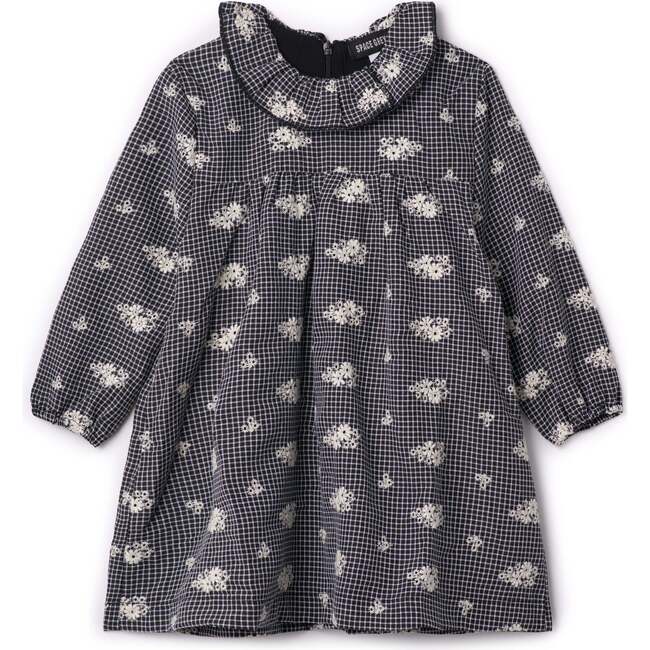 Checkered Embroidered Dress Black