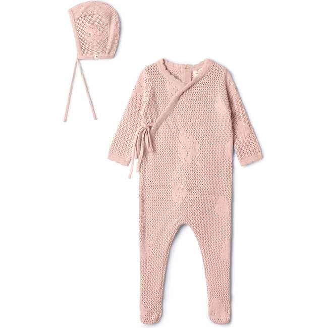Pointelle Flower Knit Onesie Light Maple