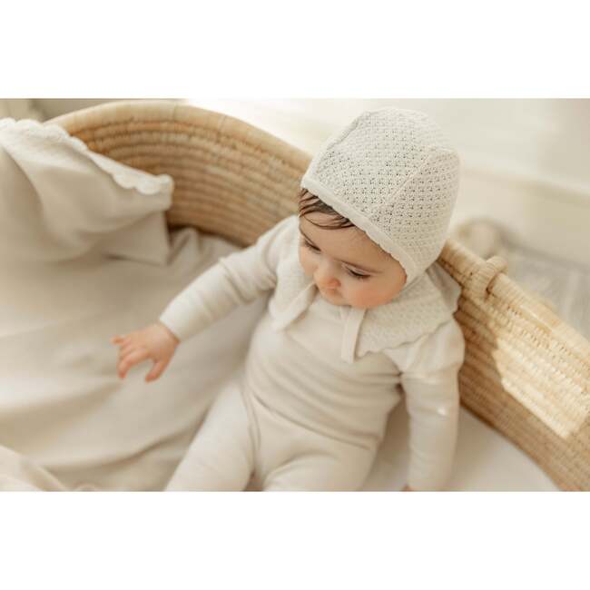 Knit Crochet Onesie and Hat Light Beige