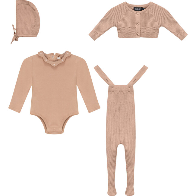 Knitted Overall and Cardigan Set Maple Sugar