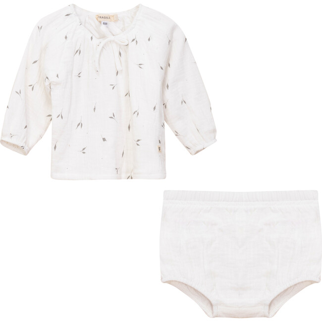 Leaf Print 2Pc Set White