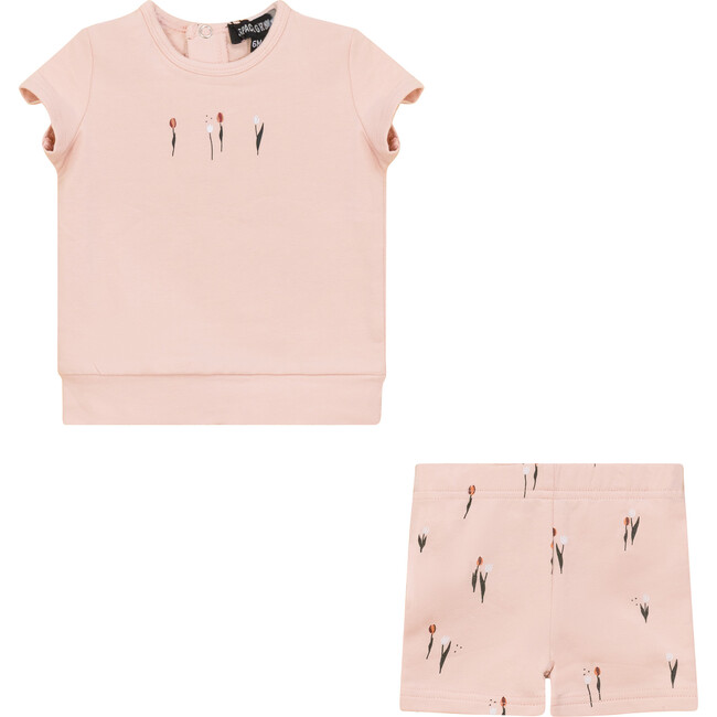 Scooter and Tulip Printed Shorts Set Soft Pink