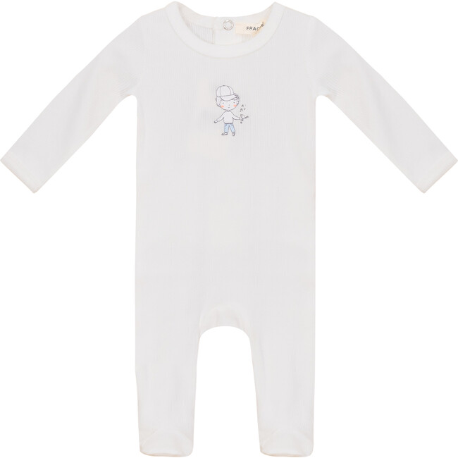 Boy and Girl Print Onesie Off White/Blue