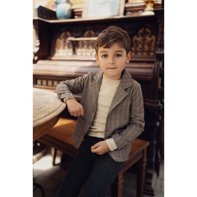 Woven Plaid Blazer Grey