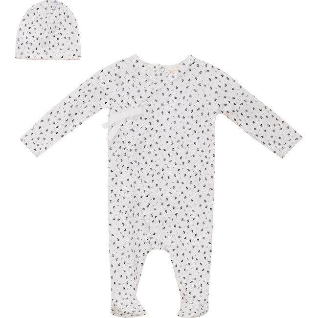 Crinkle Flower Print Onesie Set White/Black