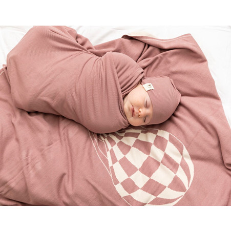 Knit Checkered Hot Air Balloon Blanket Dark Almond/Rose - Blankets - 3