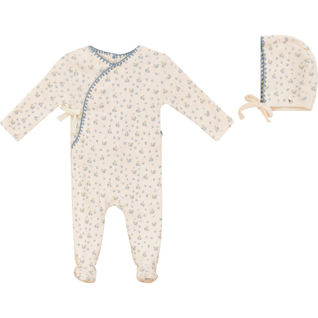 Ribbed Floral Onesie with Hat Blue
