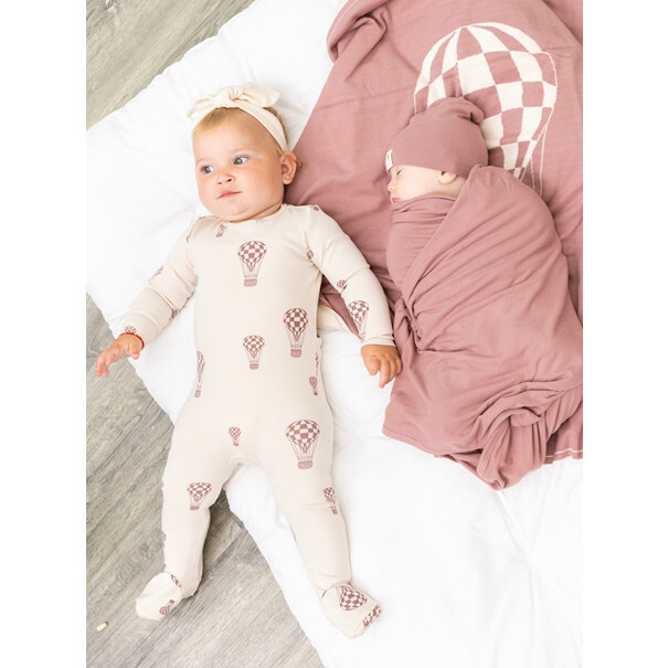 Knit Checkered Hot Air Balloon Blanket Dark Almond/Rose - Blankets - 4