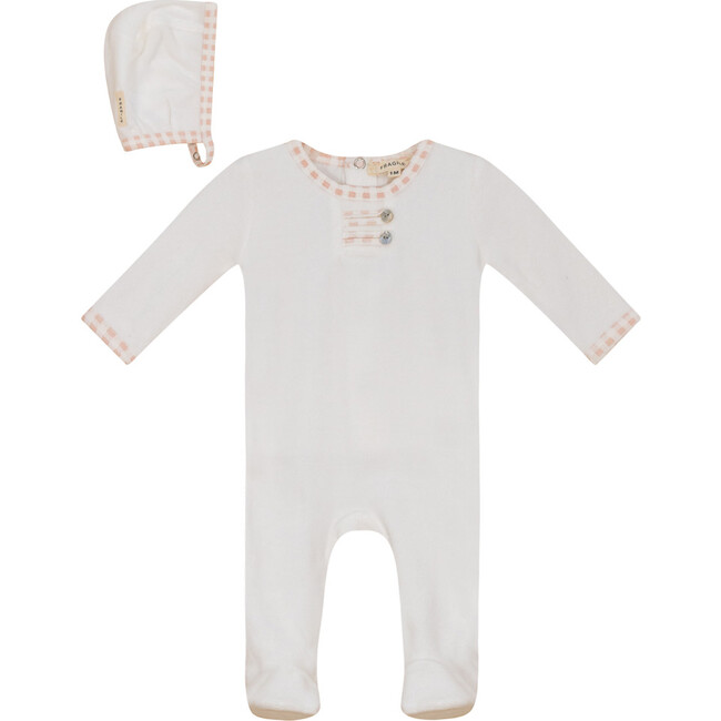 Velour Onesie with Bonnet Off White/Pedel