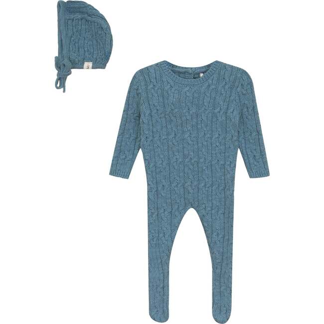 Mix Cable Knit Onesie and Hat River Blue Mix