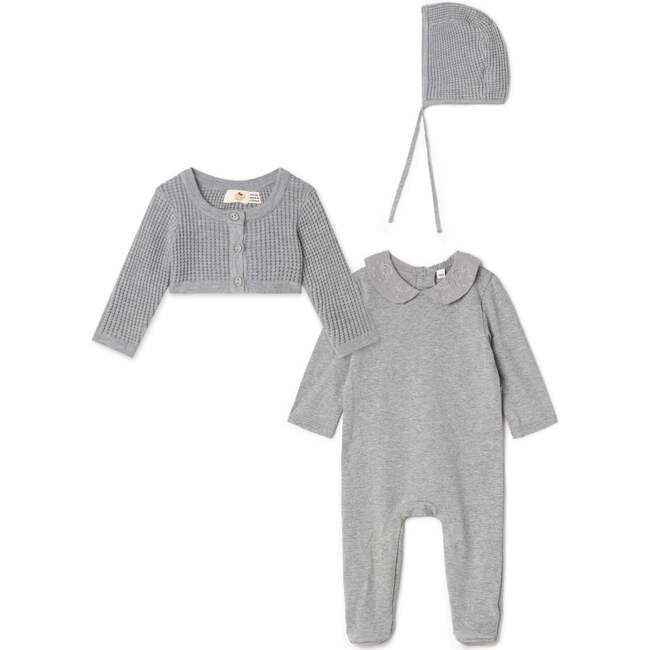 Waffle Knit Onesie Cardigan Set Grey Mix