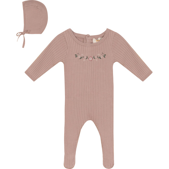 Rib Knit Stretchie and Bonnet Rose Cloud