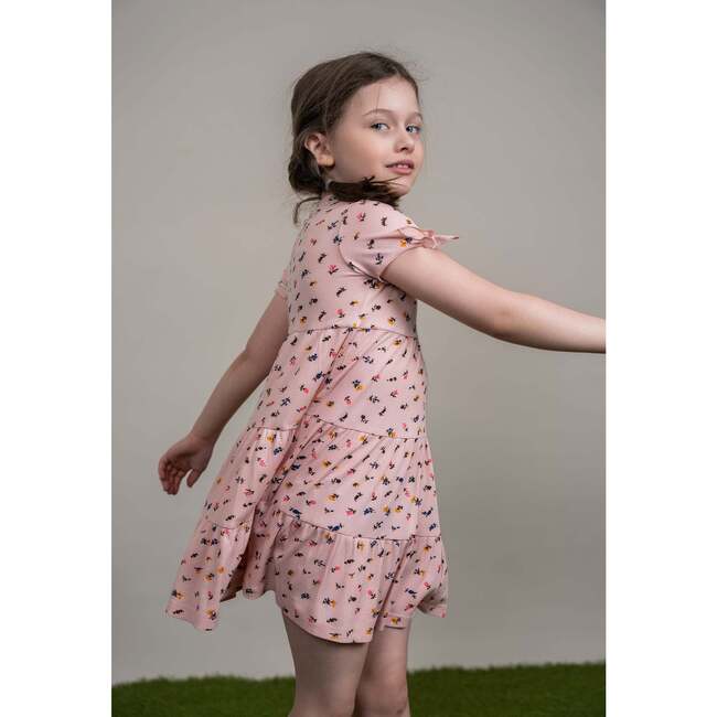 Multi Flower Print Dress Pink