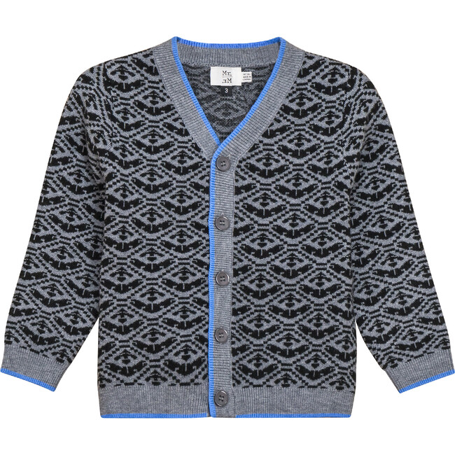 Jacquard Knit Cardigan Medium Grey Mix/Black