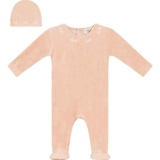 Bebe Embroidered Velour Onesie with Hat Light Maple