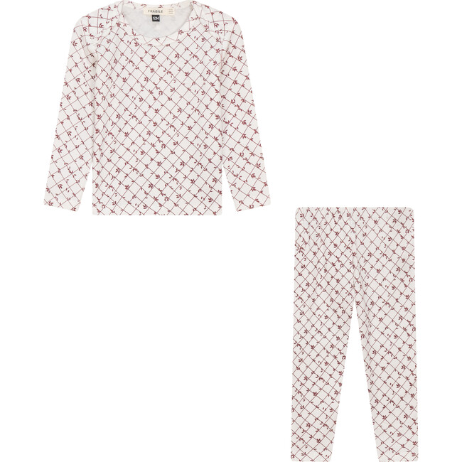 Printed Ribbed 2Pc Set White/Burgundy