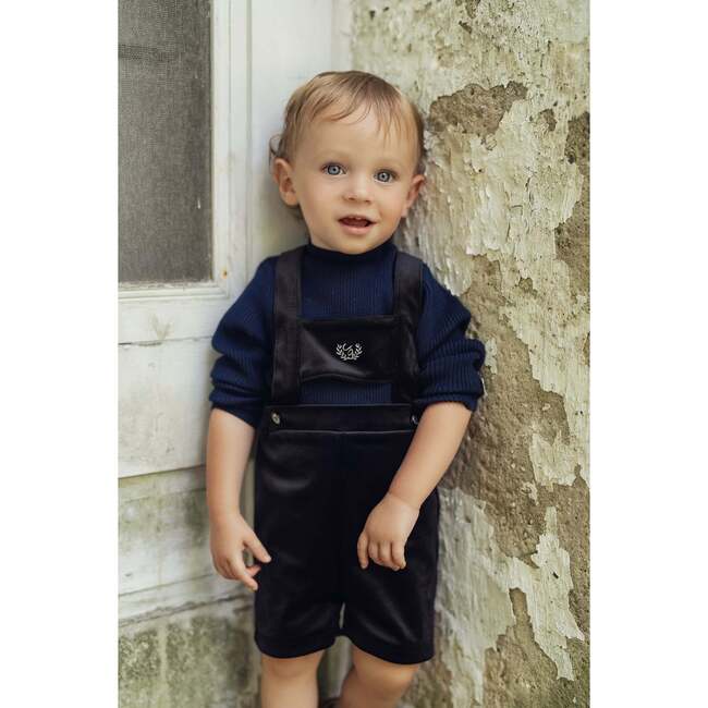 Crest Embroidery Shorts Overall Black - Rompers - 3