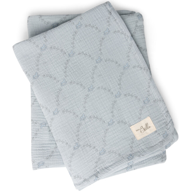 Rocking Horse Print Swaddle Blue Mist