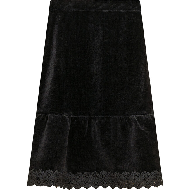 Lace Trim Velvet Skirt Black