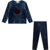 Apple Print Cotton Velour 2Pc Set Dark Teal - Mixed Apparel Set - 1 - thumbnail