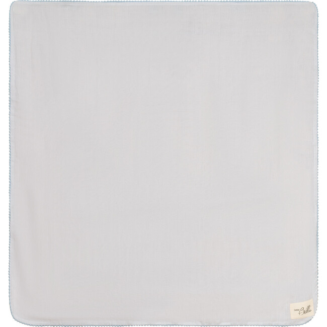 Pom Pom Trim Swaddle White/Blue