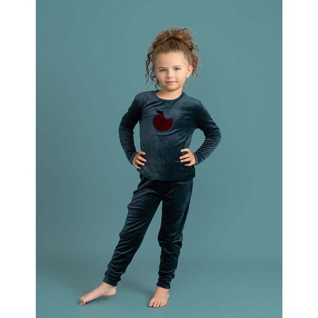 Apple Print Cotton Velour 2Pc Set Dark Teal