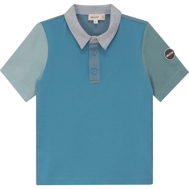 Woven Short sleeve Contrast Polo Dark Dusty Blue/Dusty Blue