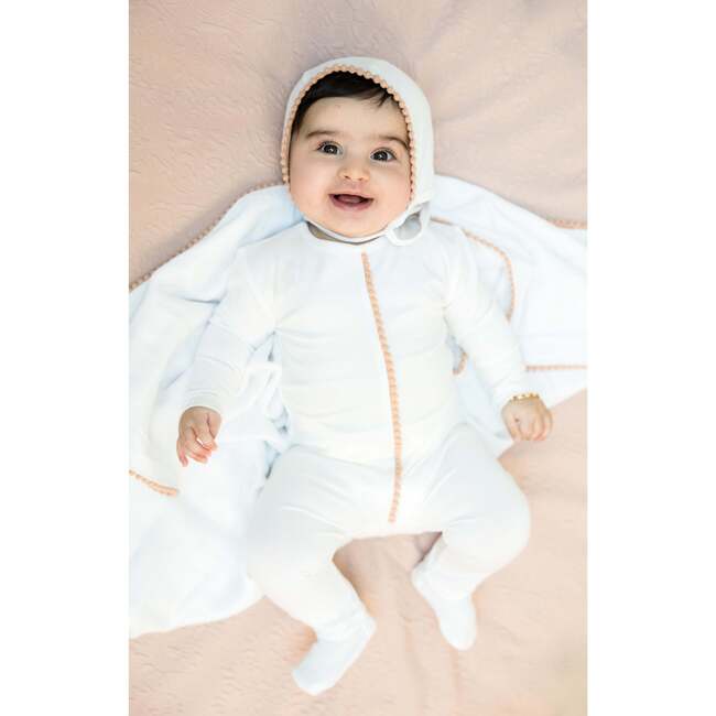 Pom Pom Trim Swaddle White/Blue