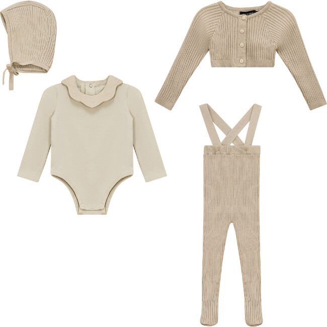 Ruffle Collar Knitted 4 Pc Set Dark Almond