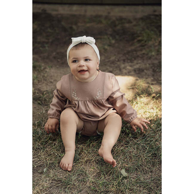 Floral Embroidered Bubble Cream - Rompers - 3