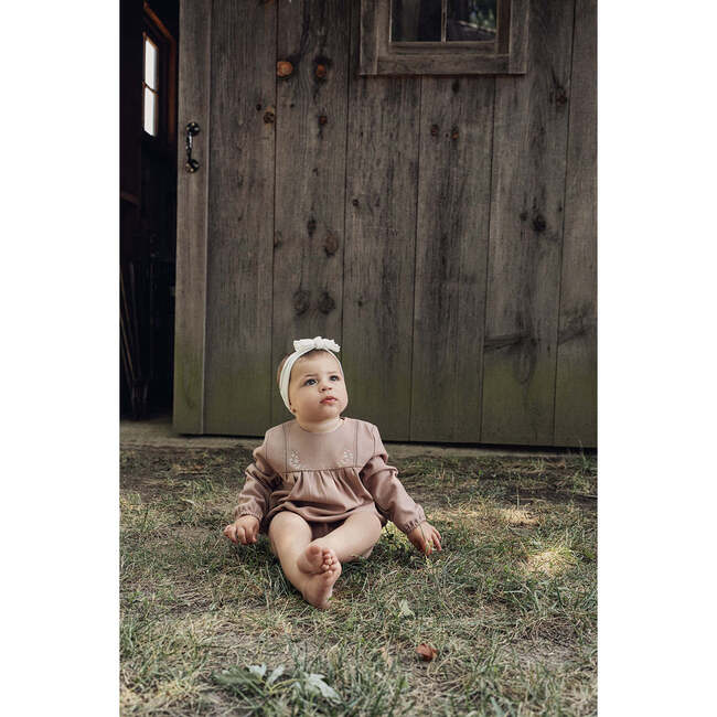 Floral Embroidered Bubble Cream - Rompers - 4