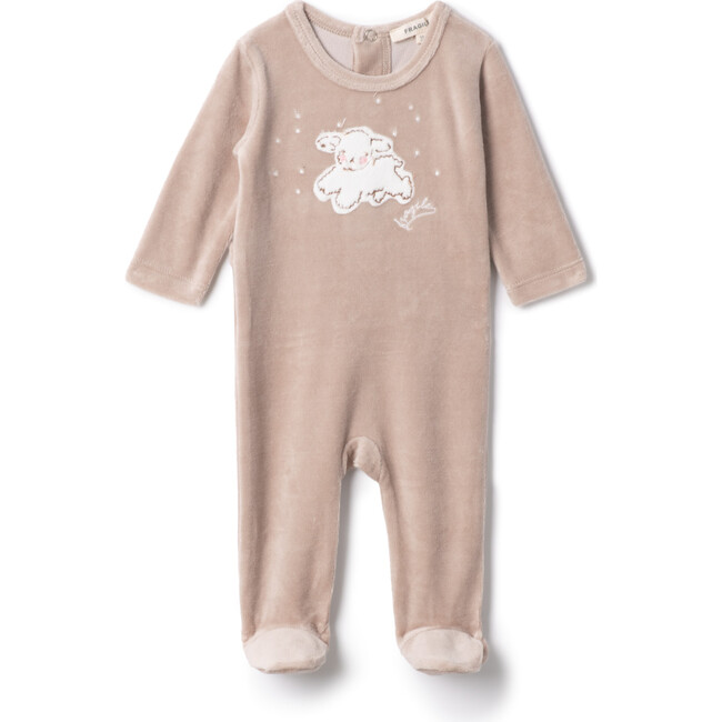 Sheep Print Velour Onesie Beige
