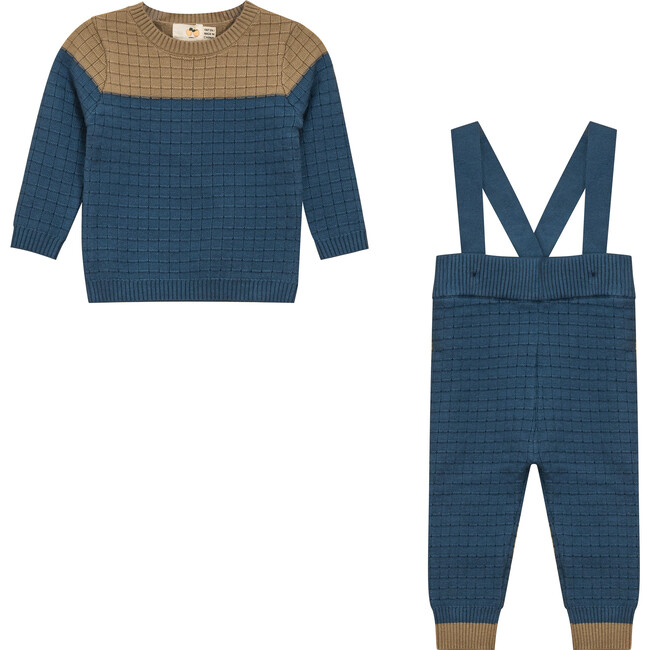 Checkered Knit 2Pc Set Beige/Blue