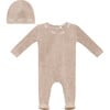 Bebe Embroidered Velour Onesie with Hat Beige - Mixed Apparel Set - 1 - thumbnail