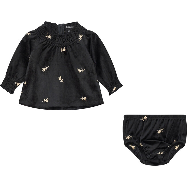 Embroidered Velour 2Pc Set Black