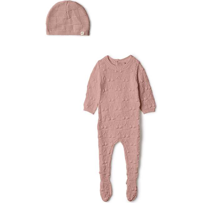 Knit Textured Onesie and Hat Blossom