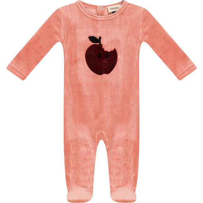 Apple Print Cotton Velour Onesie Clay