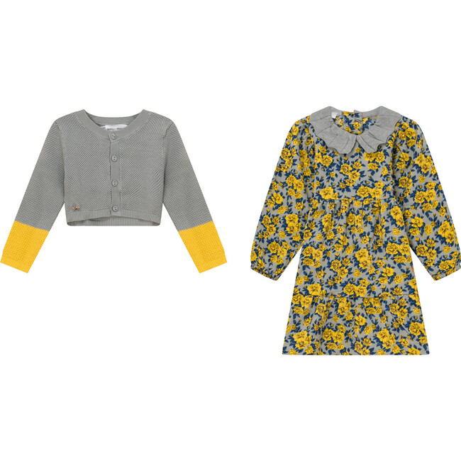 Floral Knit Dress 2Pc Set Dijon Floral/Blue Grey