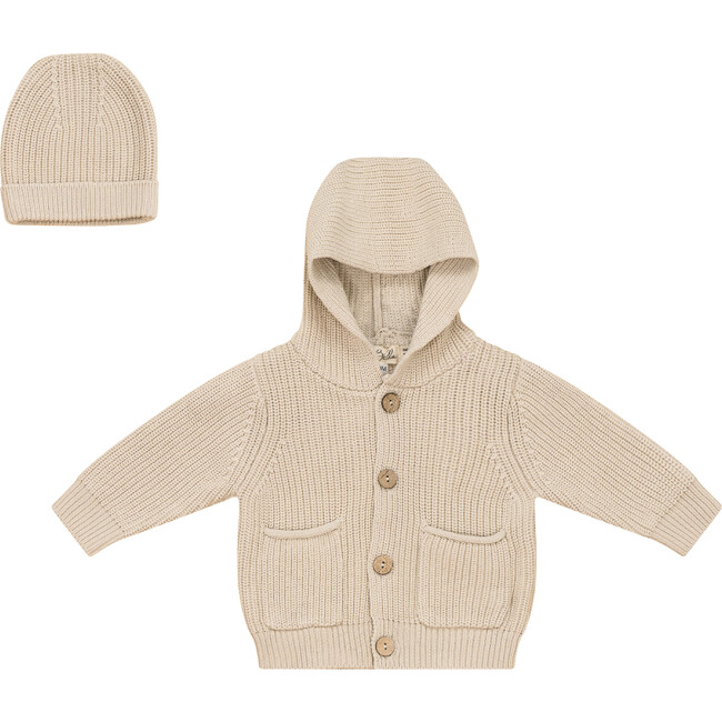 Hoodie Knit Jacket With Hat Dark Almond