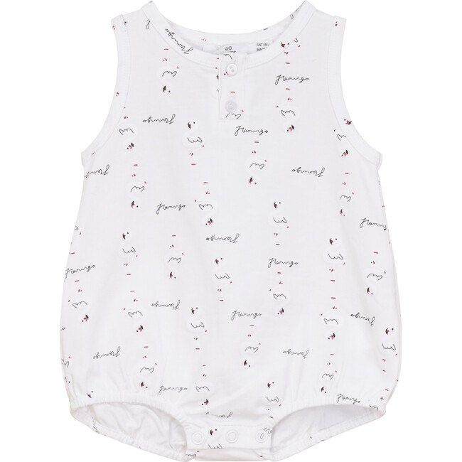 Flamingo Print Romper White
