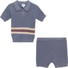 Waffle Knit Striped 2Pc Set Grey Blue/Dark Almond - Mixed Apparel Set - 1 - thumbnail
