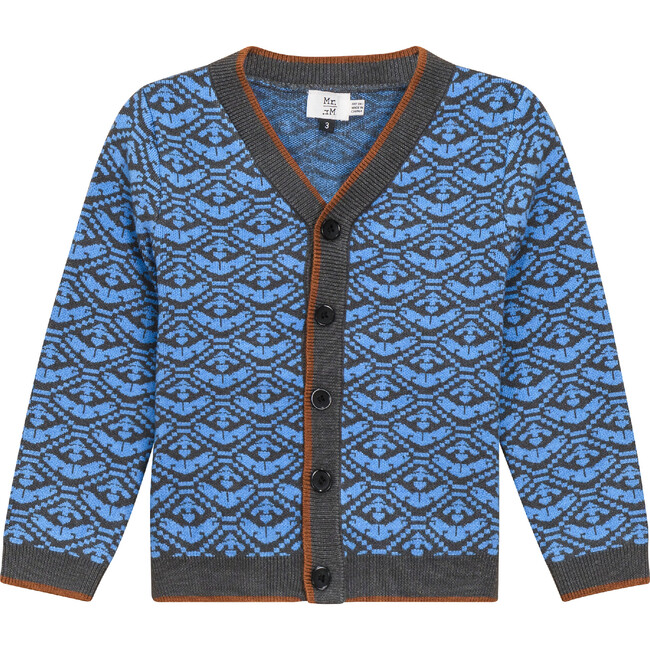 Jacquard Knit Cardigan Charcoal/Blue