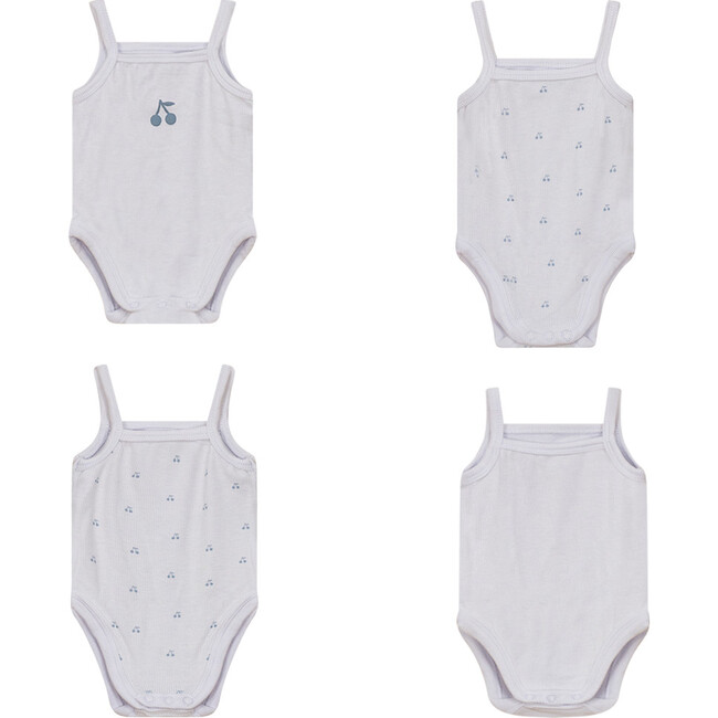 Ribbed Cherry Print Onesie Set White/Blue