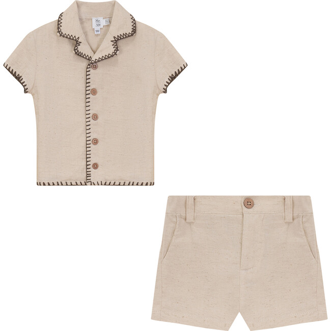 Twill Woven Shorts Set Beige