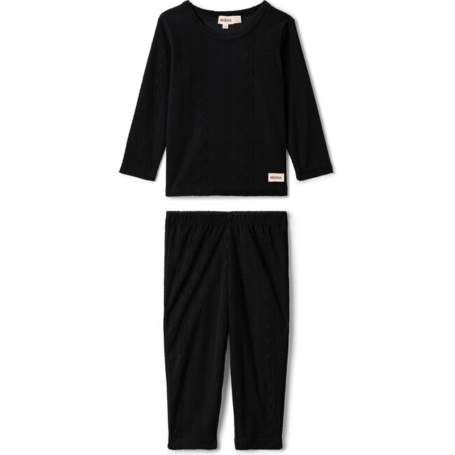 Cable Textured Velour Set Black