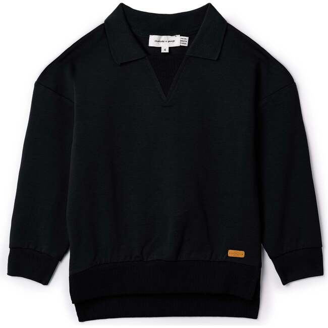 French Fleece Ribbed Sweatshirt Black